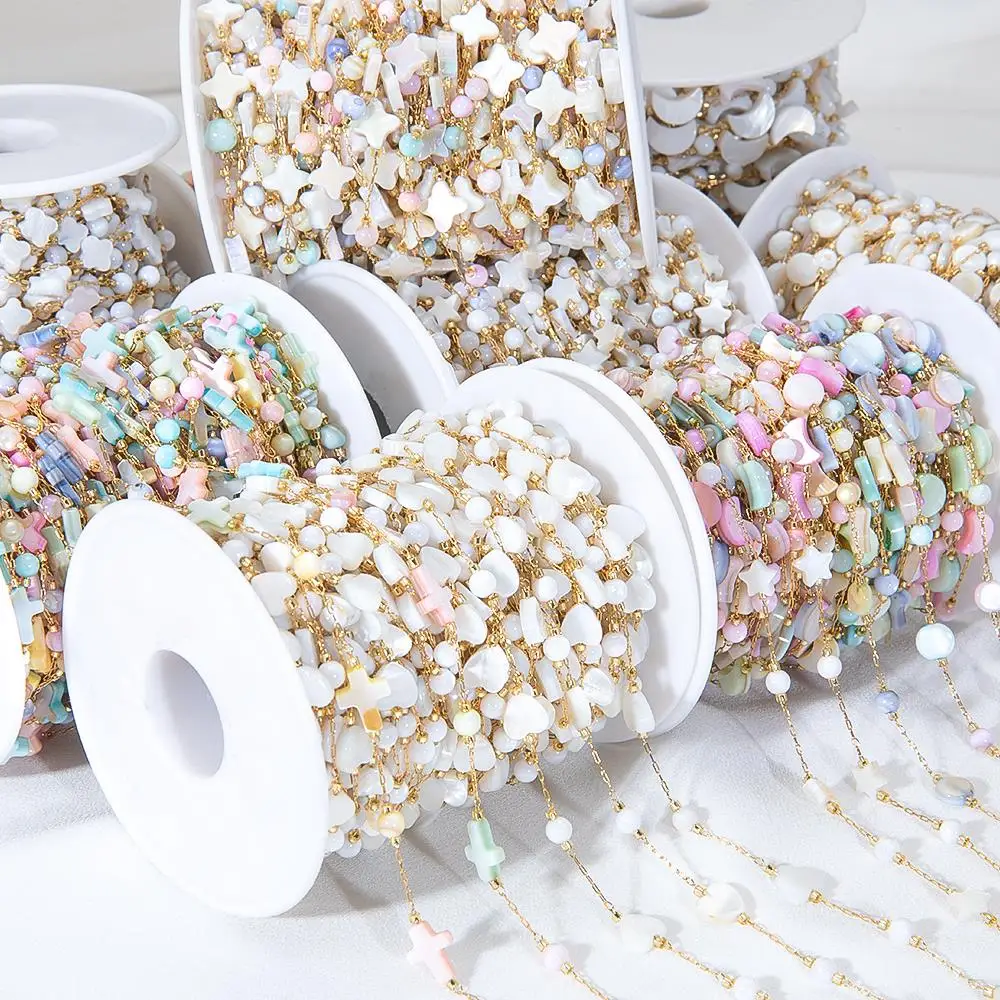1Meter Edelstahl Shell Perlen Ketten Bunte Weiße Herz Stern Perlen Ketten DIY Halskette Armband Schmuck Machen Großhandel
