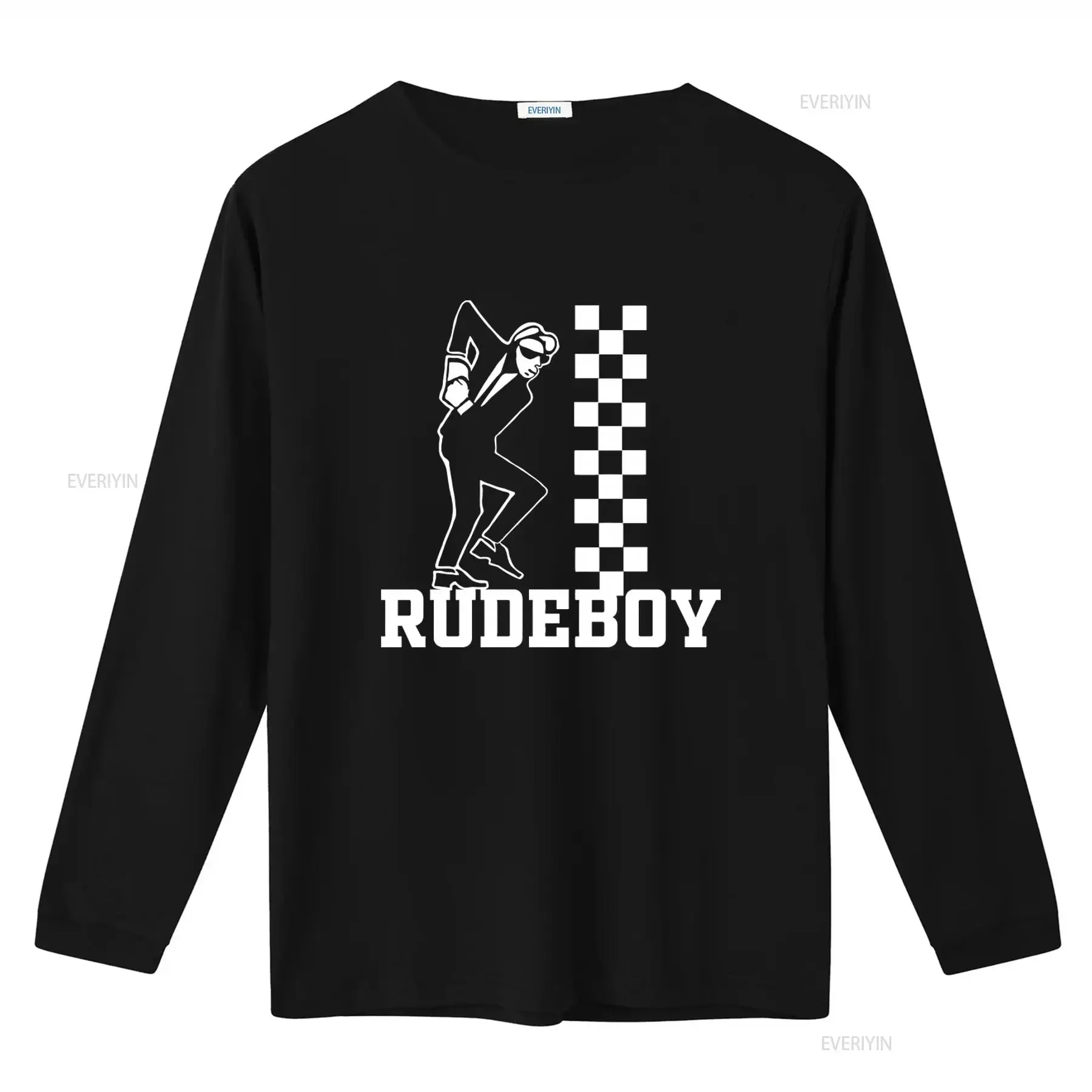Rudeboy T Shirt Stylish Black and White Print with Skanking Figure Checkered Design vintage Washed Comfortable Breathable
