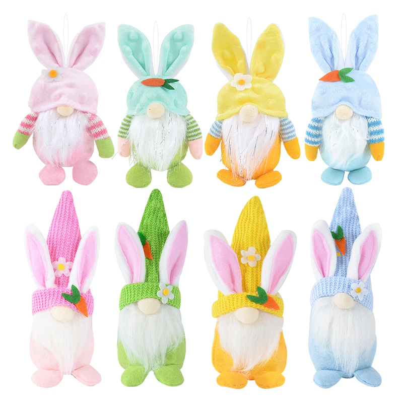 

Happy Easter Bunny Gnome Doll Cute Rabbit Ear Elf Dolls Hanging Ornament 2024 Easter Decoration For Home Kid's Favor Gift Toys