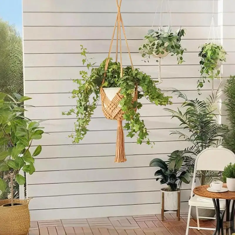 Hangable Macrame Plant Holder 2X Hangable Plant Holder Trendy Boho Crochet Ceiling Home Decor Flower Pots Basket For Window And