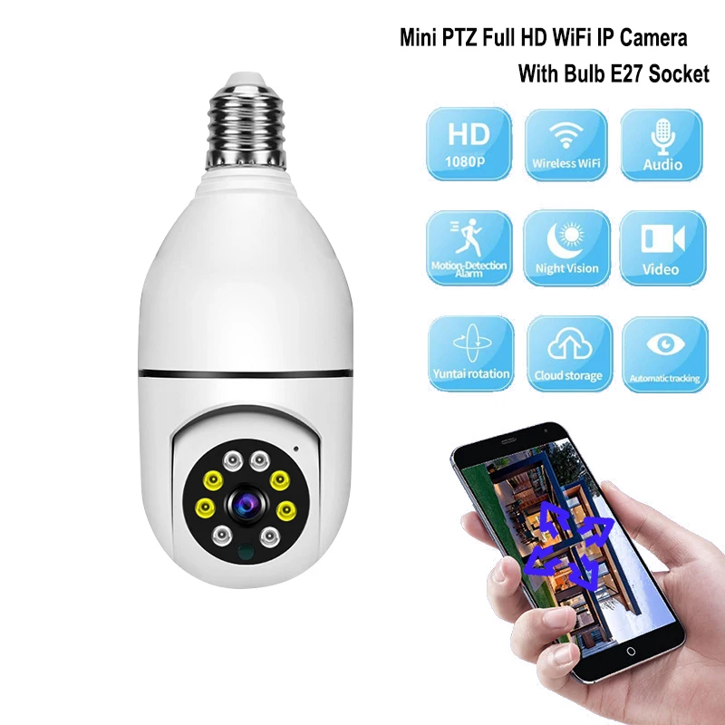 Bulb Wifi Surveillance Camera Wireless Night Vision HD Automatic Human Tracking Security Baby Monitor Zoom Full Color Video