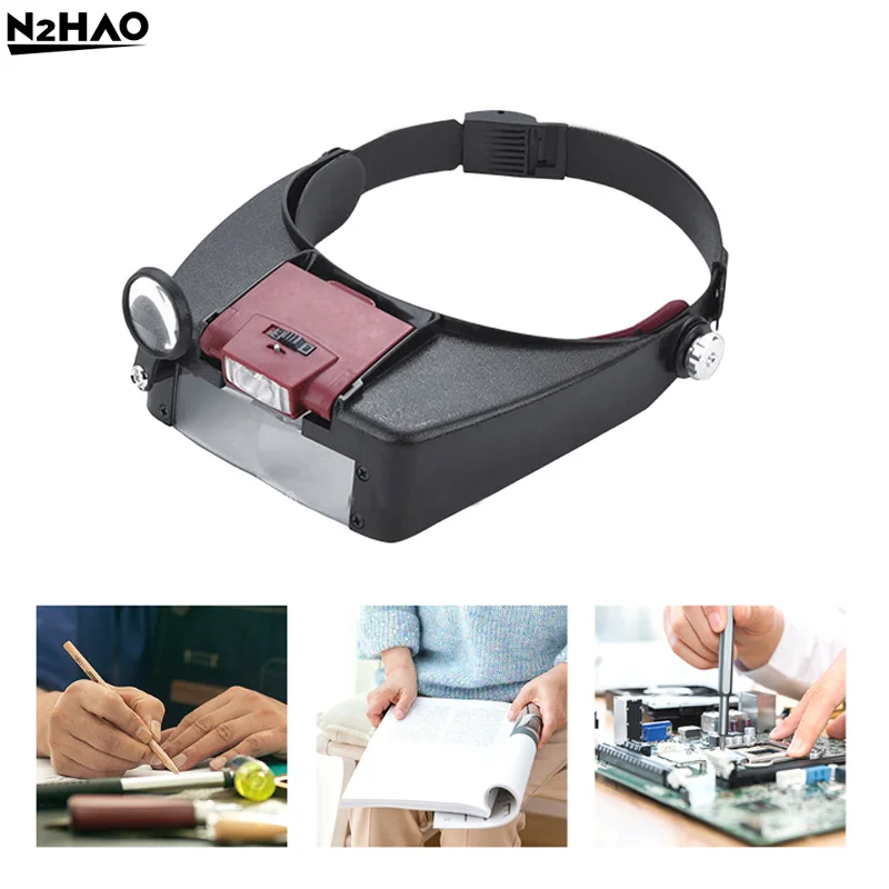 Okulary powiększające z pałąkiem na głowę 10X, regulowany rozmiar, lupa LED do czytania, okulary powiększające Optivisor z podświetleniem