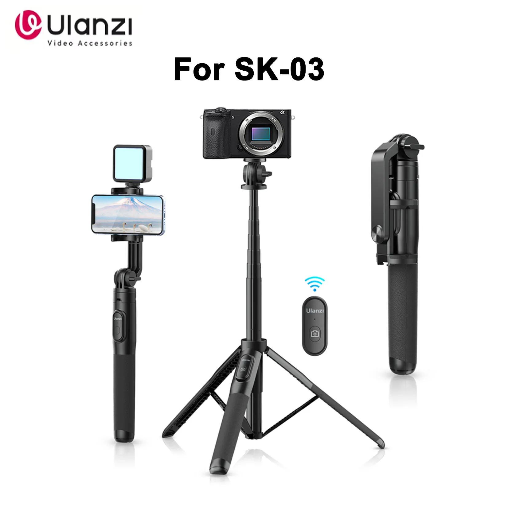Original Ulanzi SK-03 Selfie Stick Bluetooth Remote Tripod Handheld Anti-Shake Telescopic Stand Live Streaming Photography