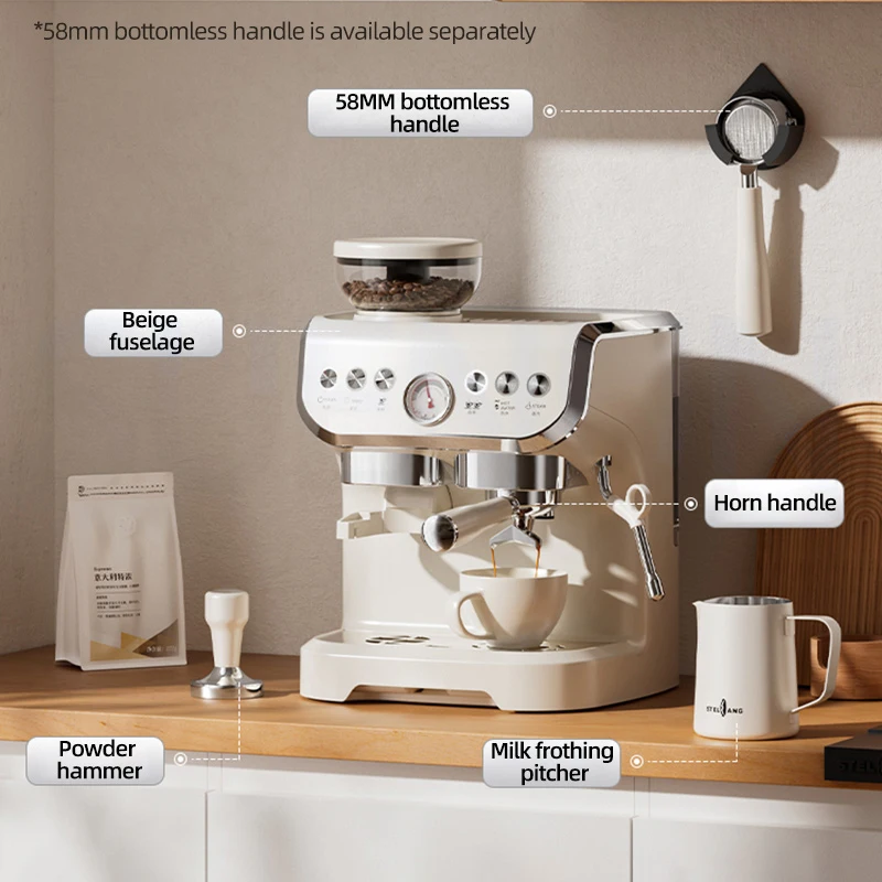 Máquina de café para bomberos, máquina de café integrada semiautomática, molienda de espuma de leche para el hogar, taza de extracción de 58mm