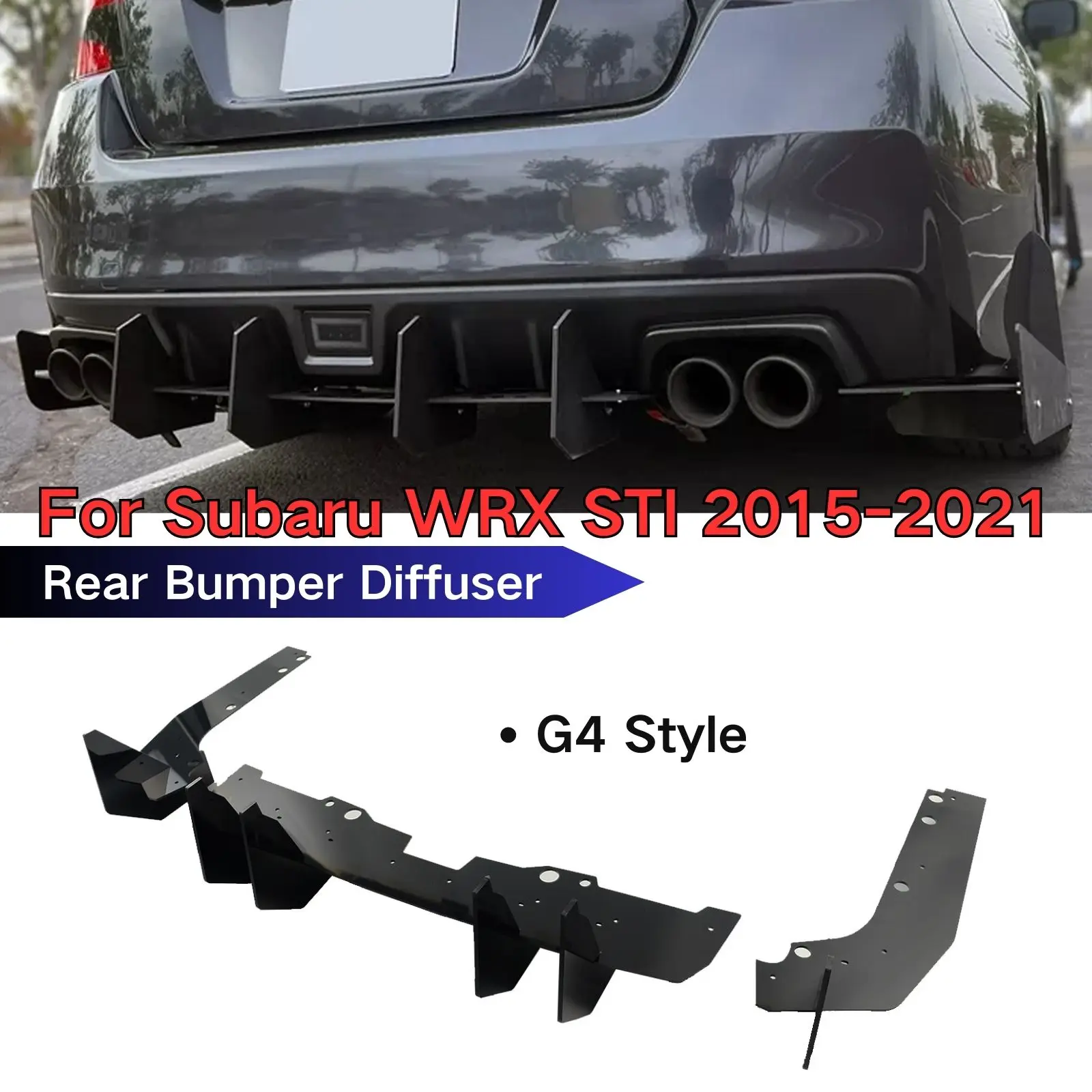 For Subaru WRX STI 2015-2021 G4 Style Rear Bumper Diffuser  Spoiler Splitter Lip With Winglet Aprons Car Accessories Body Kit