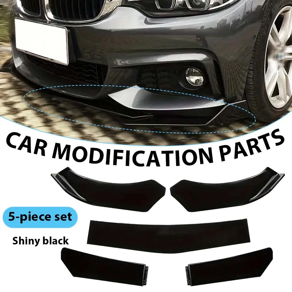 

5-Piece Set of Glossy Black Car Bumper Modified Universal New Front Shovel Adjustable Bumper Body Kit