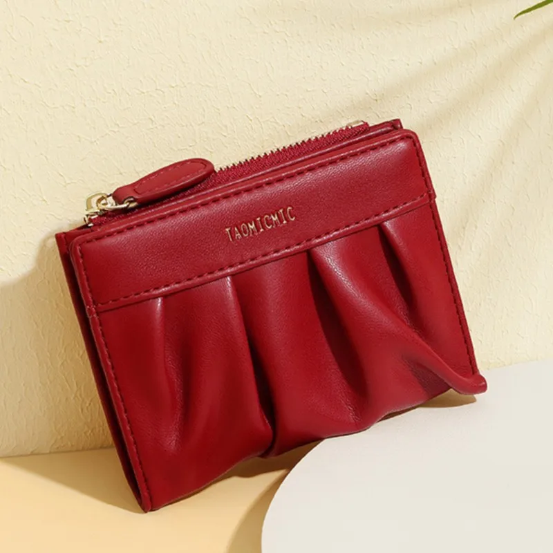 Fashionable Pleated Short Ladies Wallet PU Leather Zipper Coin Purse Multi-Slot Student Card Case Carteras Mujer Billiteras