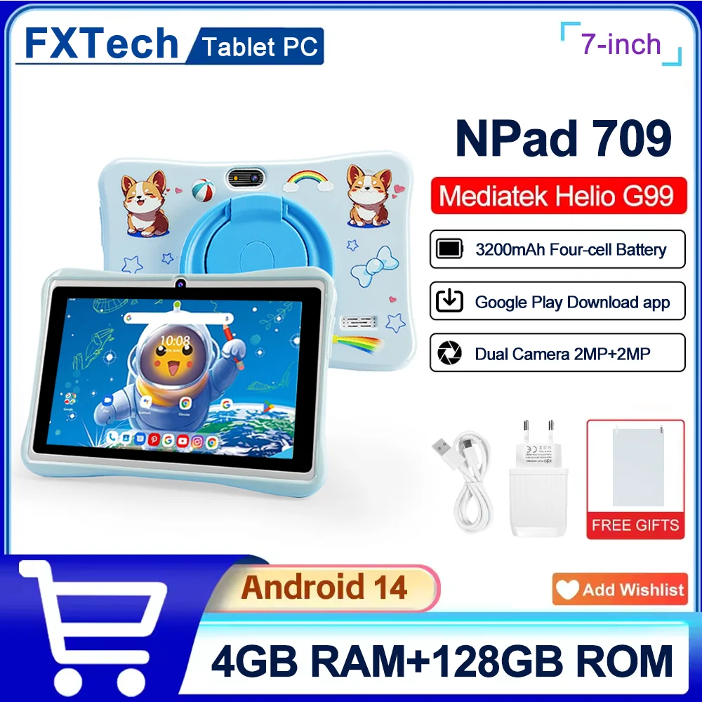 

2025 New 7 Inch Kids Tablet With Cartoon Proof Case 5G WiFi Google Learning Education Tablet PC 4GB RAM 128GB ROM 3200mAh