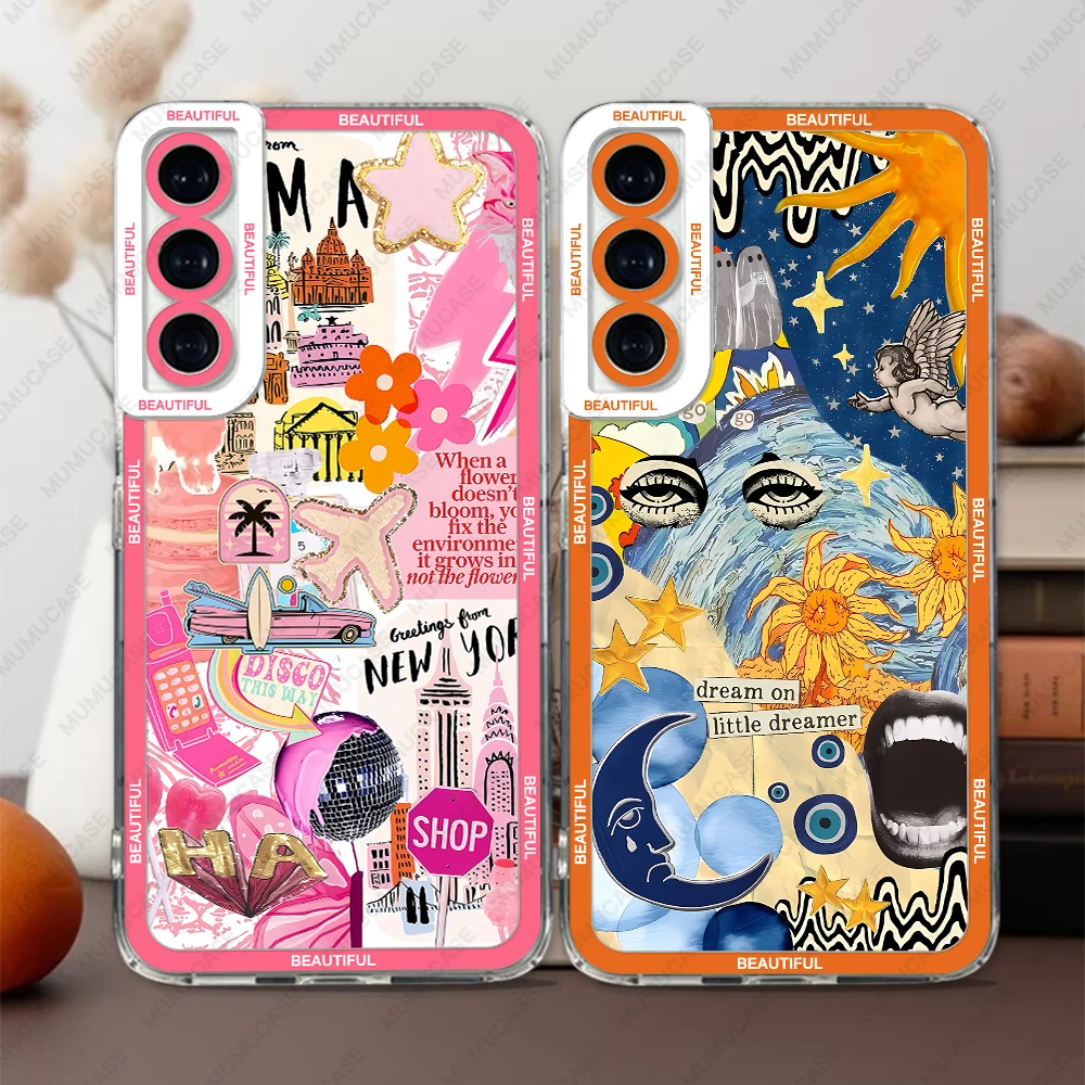 Etui na telefon Samsung Galaxy S20 S21 S22 S23 S24 FE Plus Ultra A54 A53 A52 A34 5G TPU Soft Cover Cute Girl Style Stickers