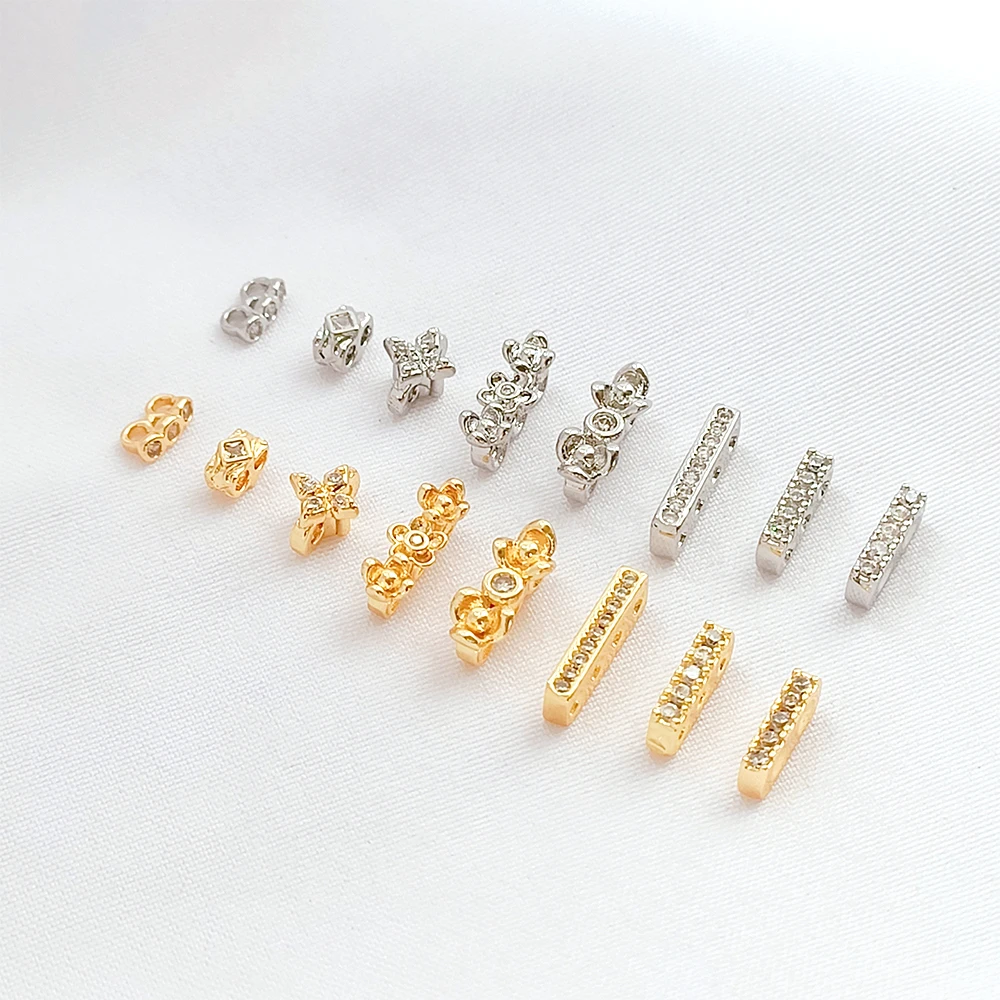 Brass Coated Gold Zircon Inlay Multiple Rows of Separated Beads DIY Jewelry Making Necklace, Bracelet, Clothing Accessories