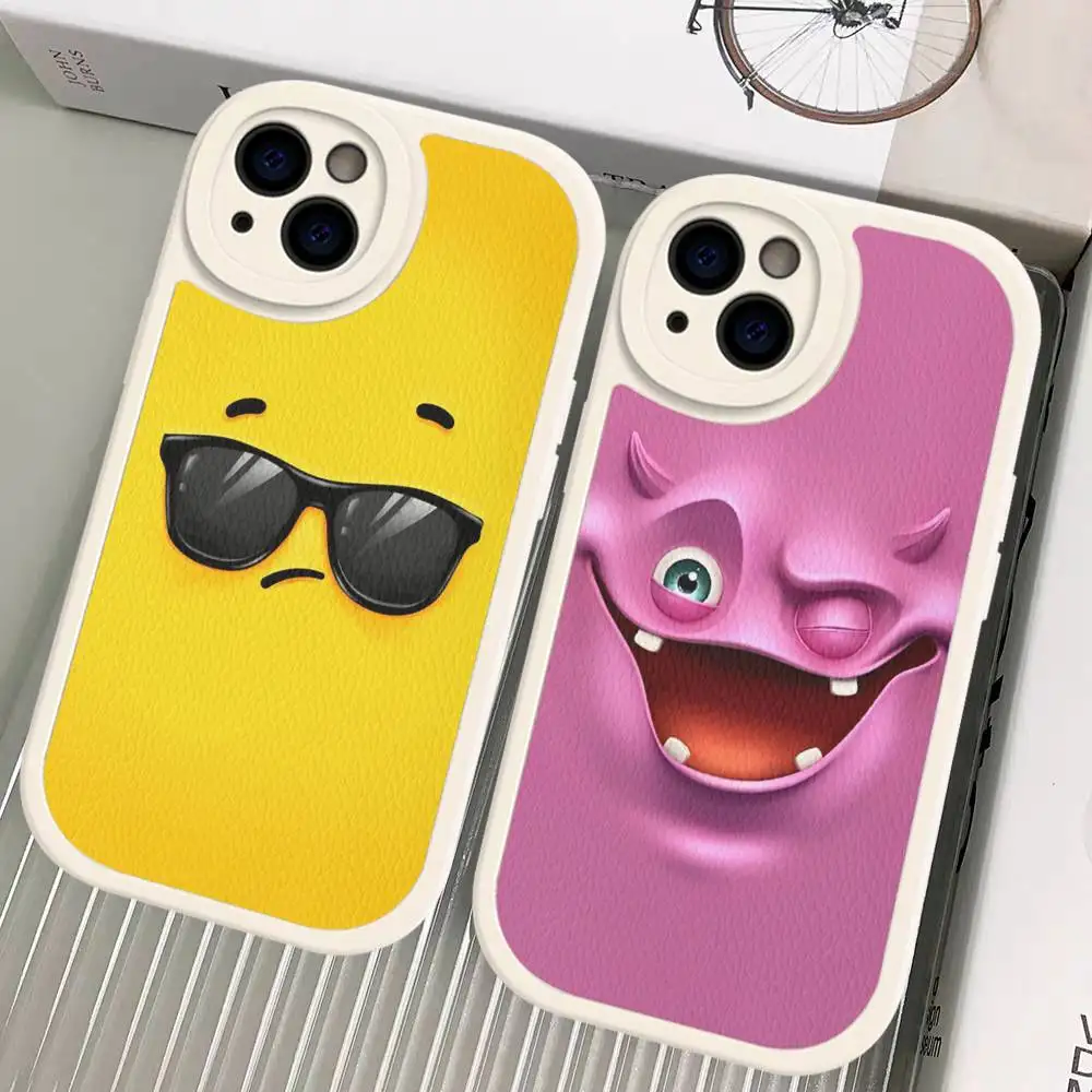 

Funny Face Leather Phone Case For IPhone 16 15 14 17 Pro Max 11 12 Mini Plus Soft Shell