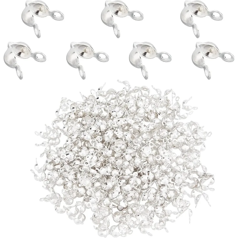 

300pcs 3.5mm 304 Stainless Steel Clamshell Bead Tips Bead Knot End Caps Fold-Over Crimp Beads Covers for Jewelry Making