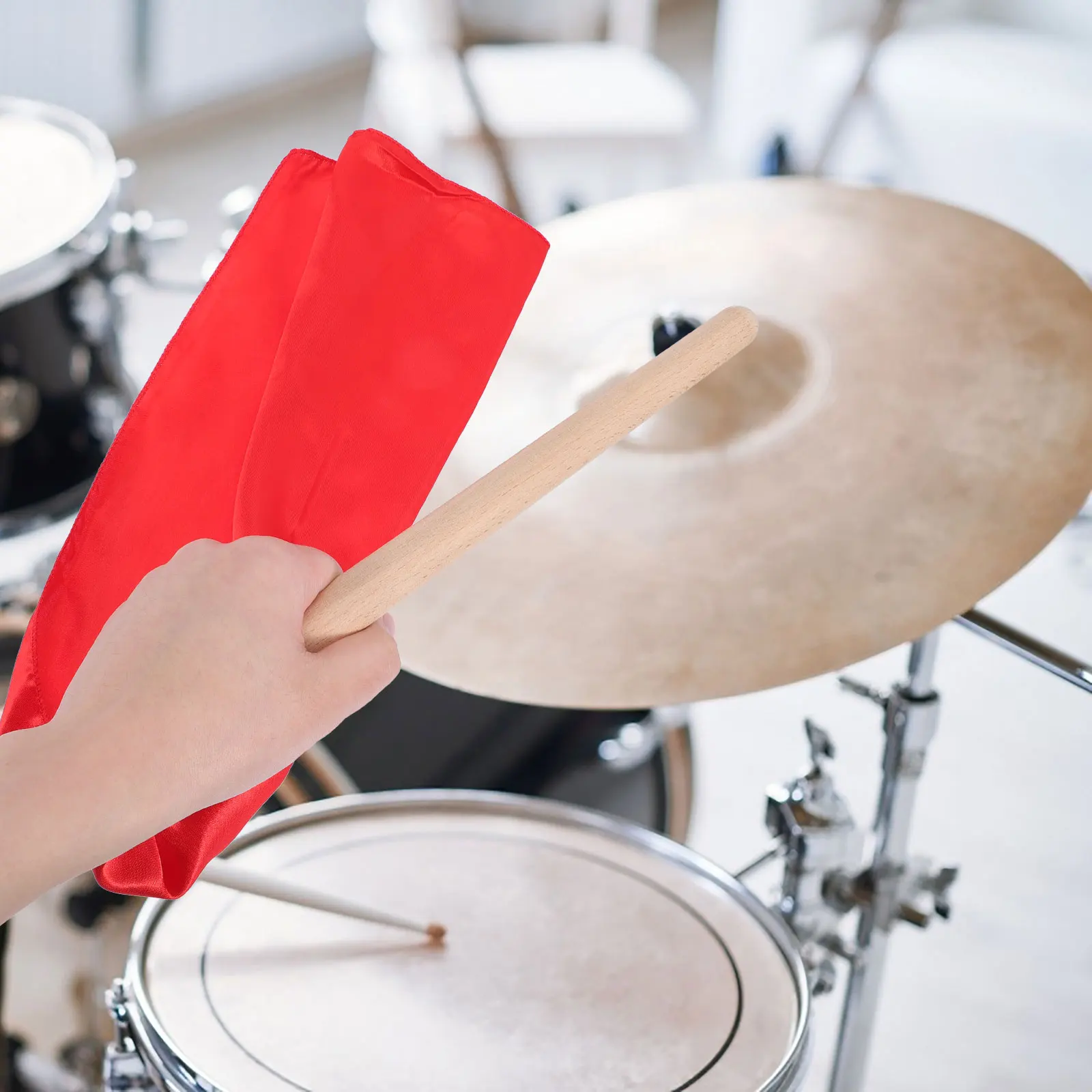 

Waist Drum Stick Red Silk Cloth Wooden Music Instrument Parts Durable Lightweight Portable Percussion Stage Performance