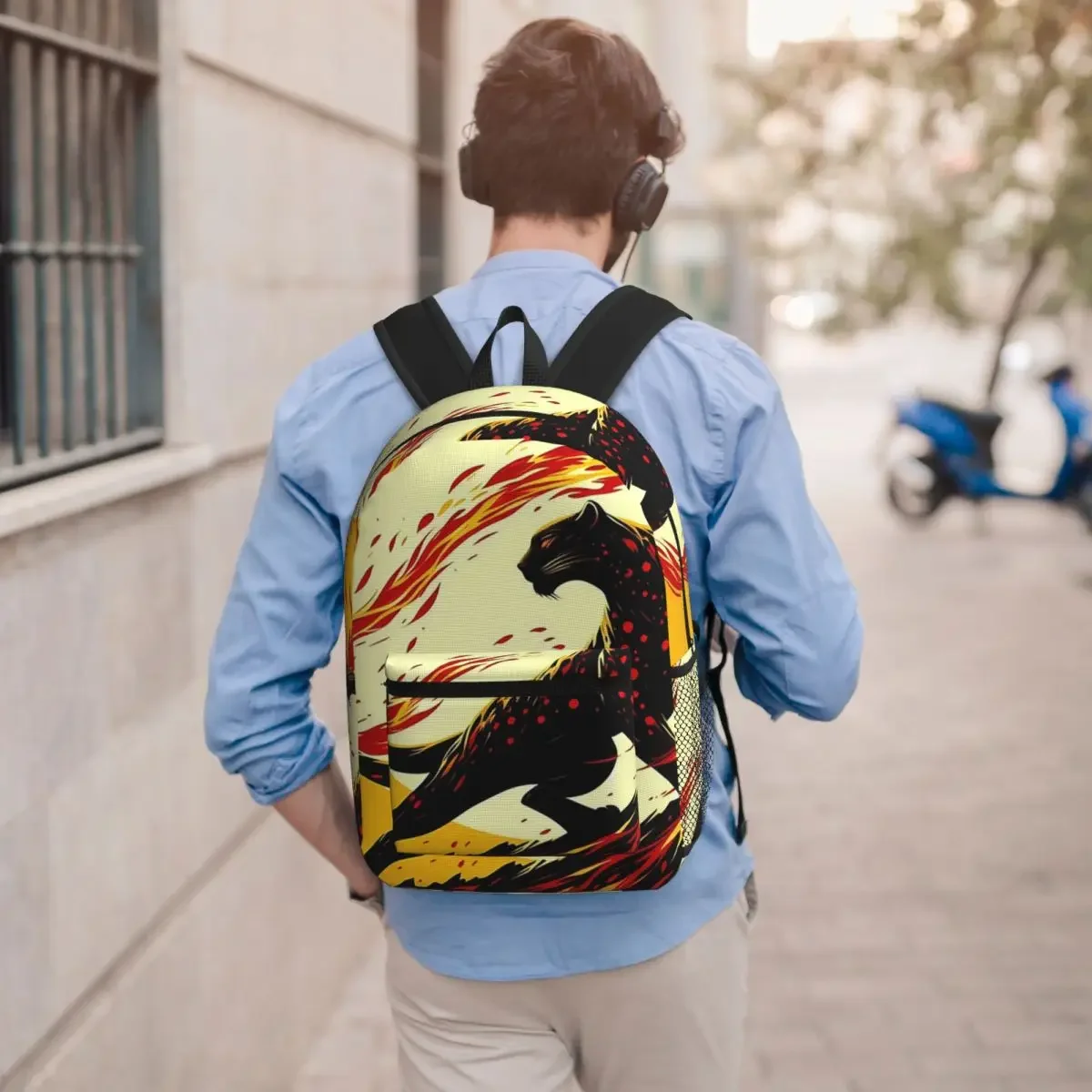 Black Panther Leopard Walking From Flame Student Backpack School Bag Hiking Travel Daypack for Boys Girls Bookbag Shoulder Bags