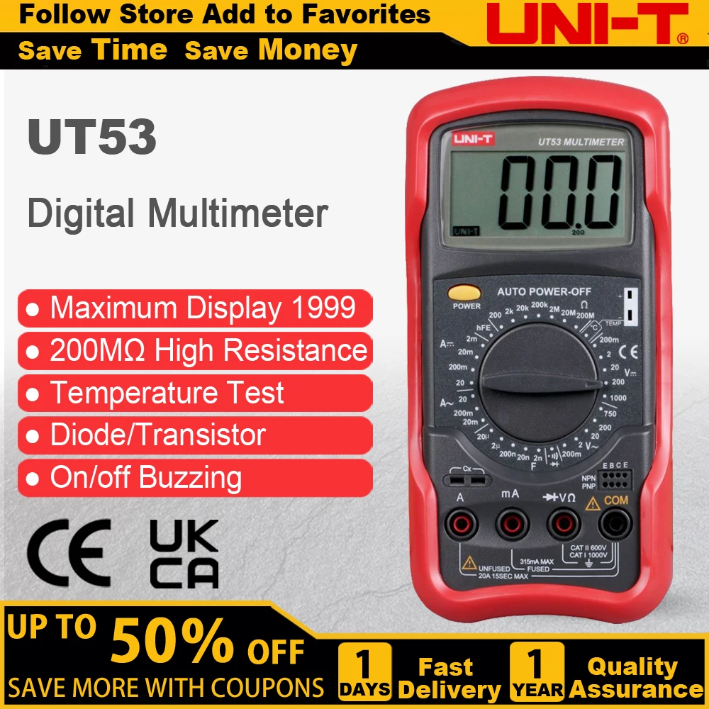 UNI-T UT53 digital multimeter resistance measurement diode/transistor test digital display AC/DC multimeter Ammeter