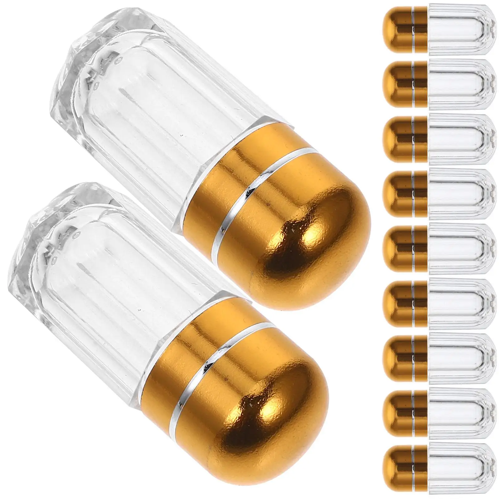 

20 Pcs Capsule Bottles Plastic Transparent Pill Containers Gold Color Empty Sub Bottles Travel Size Storage Solutions Refillable