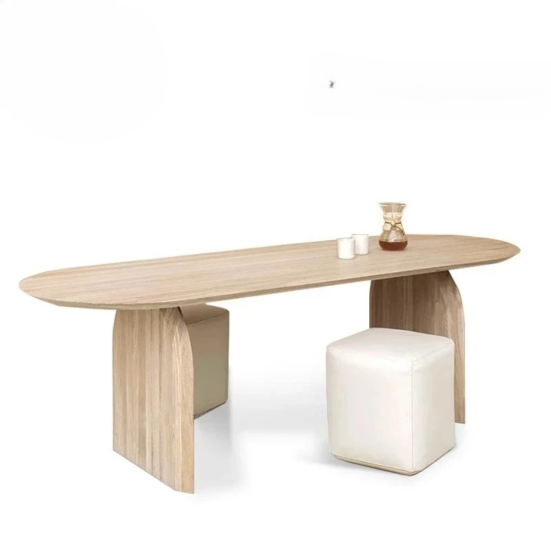 

Скандинавский минималистичный ресторанный стол из цельного дерева, овальный бревенчатый обеденный стол, бытовой обеденный стол и стулья