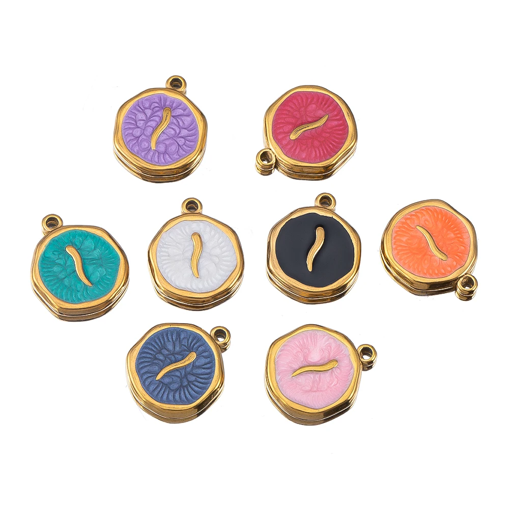 8 stuks goudkleurig roestvrij staal emaille hart oog zon ster ronde charme hangers DIY oorbellen ketting sieraden maken benodigdheden