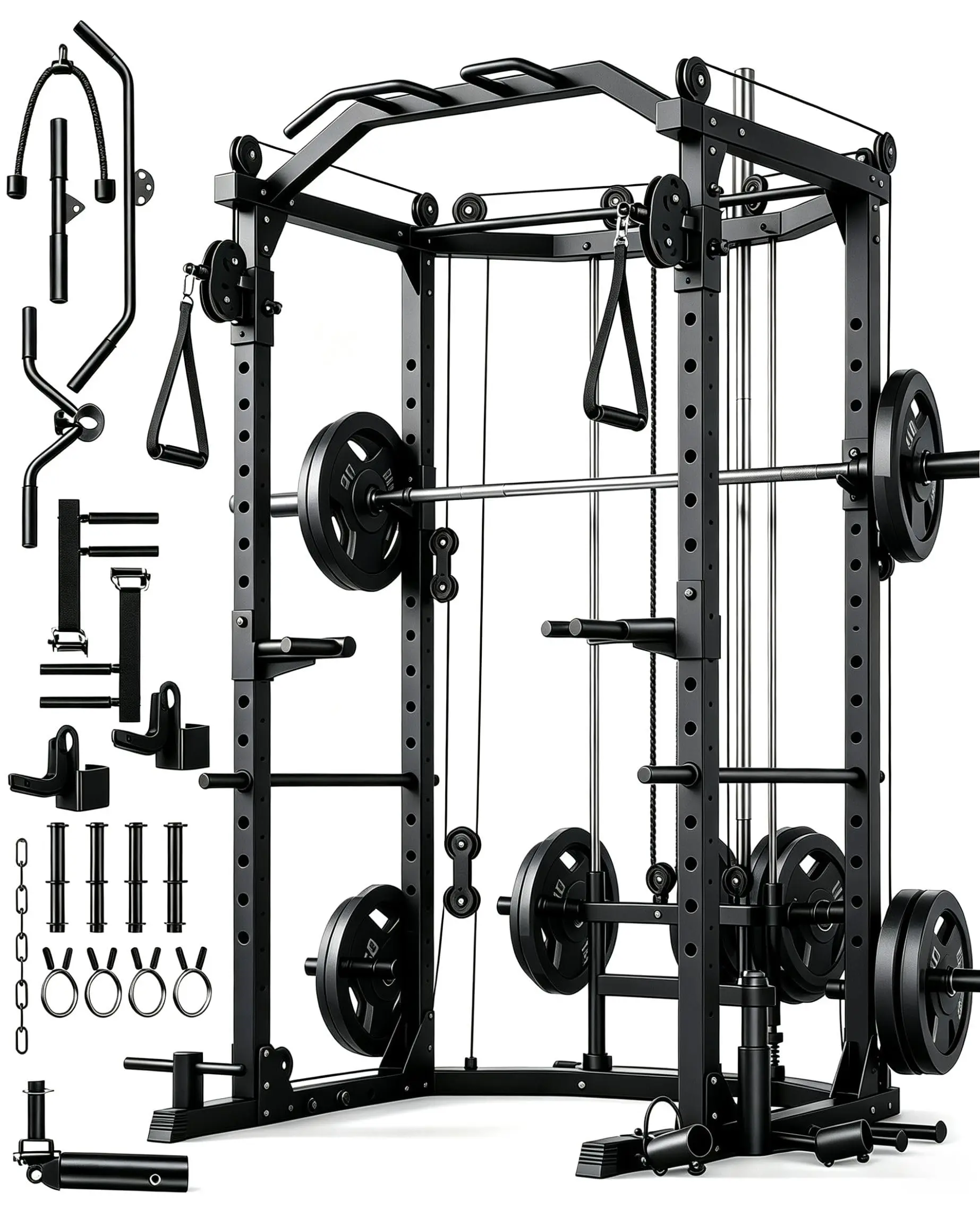 1600LB Power Cage for Home Gym with Cable Crossover and LAT Pulldown