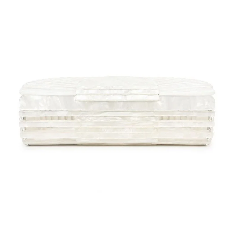 Trendy Brand Acrylic Fan Shaped Handheld Box Bag Hollow Out Grille Design Beach Bag Mini White Acrylic Chain Single Shoulder Bag