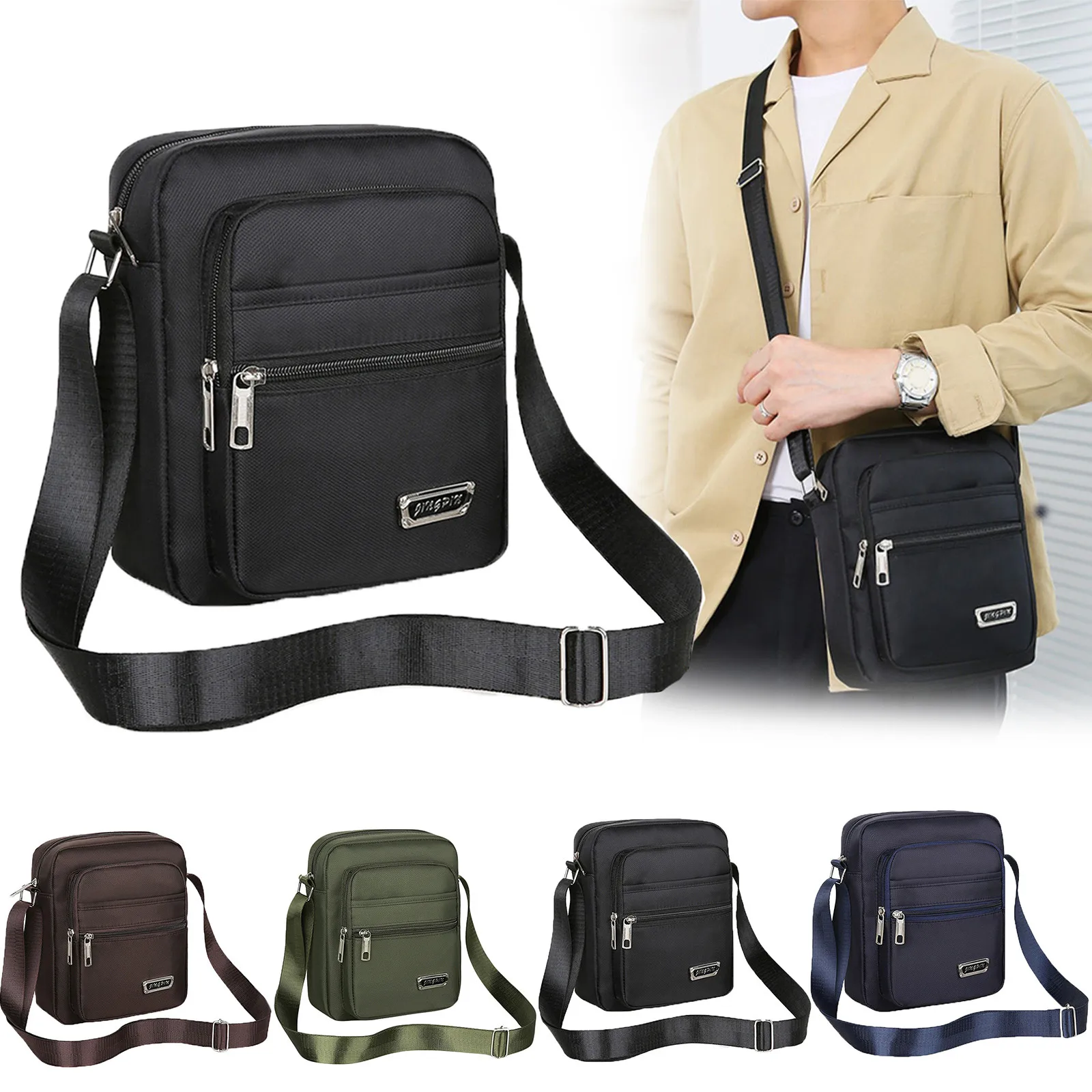 Men's Handbag Shoulder Messenger Bags Casual Canvas Travel Bag Waist Bag Multifunctional Waterproof Business Storage Bag Solid