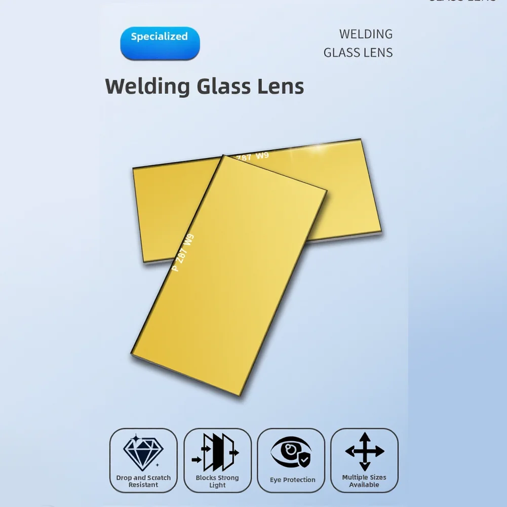 2026 New Welding Glass Lens Helmet 5.5x10.8cm Shade 9-13 Gold Coated Hardened Glass For UV IR Protection Anti-Glare