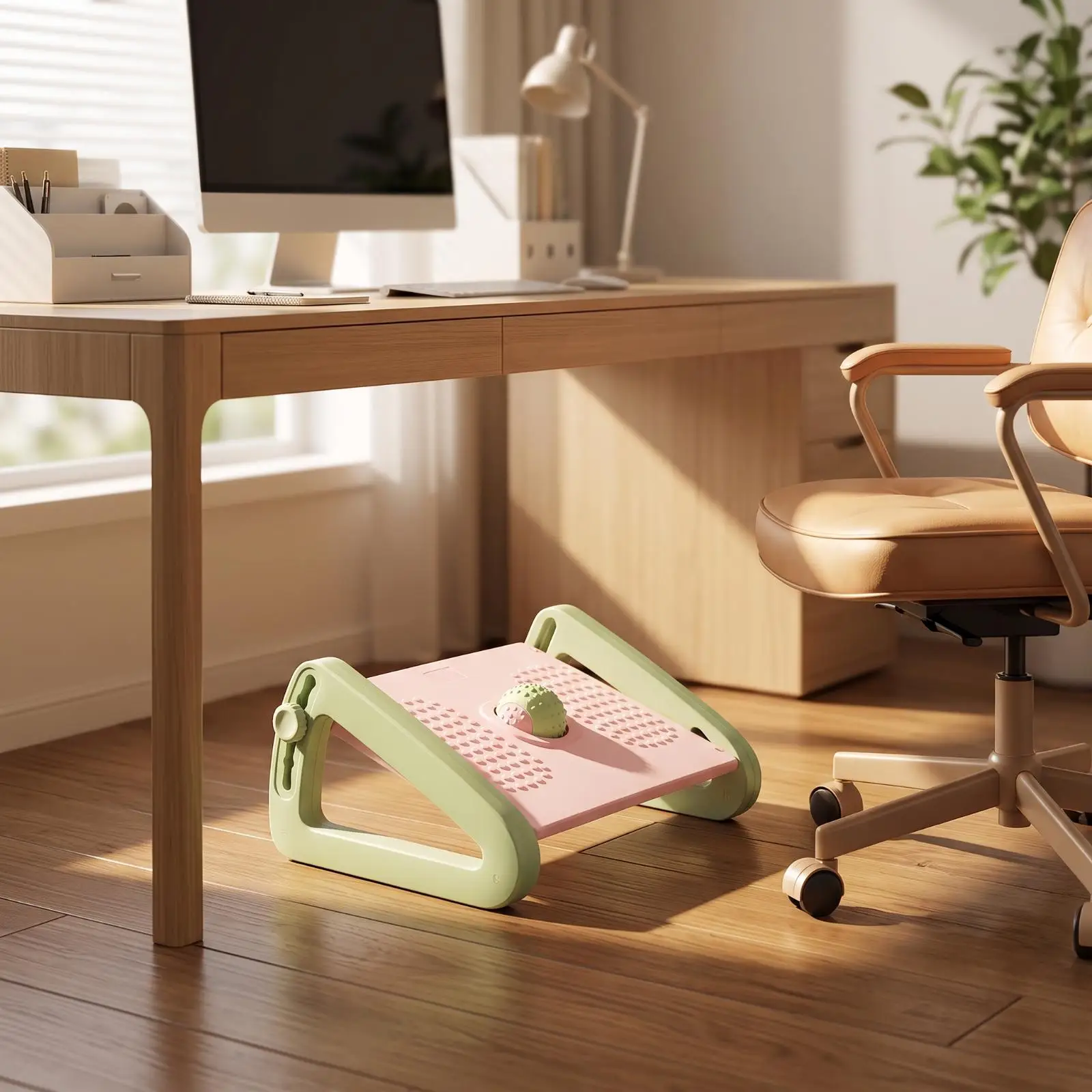 Adjustable Office Footrest with Massage Balls Compact Under Desk Foot Stool for Comfortable Sitting Posture