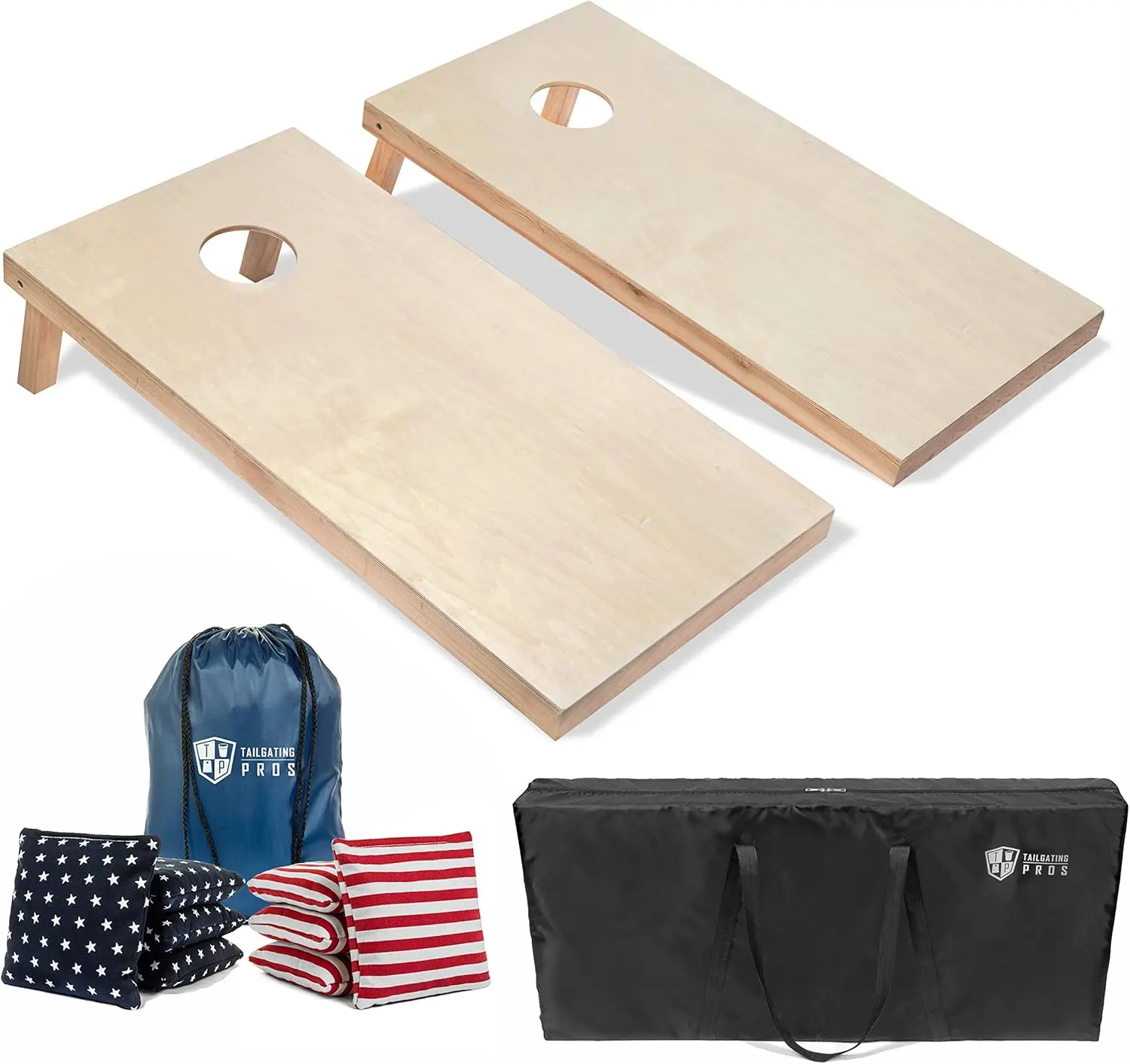 Pros Cornhole Boards - 4'x2' & 3'x2' Cornhole Game w/Carrying Case & Set of 8 Corn Hole Bean Bags w/Tote