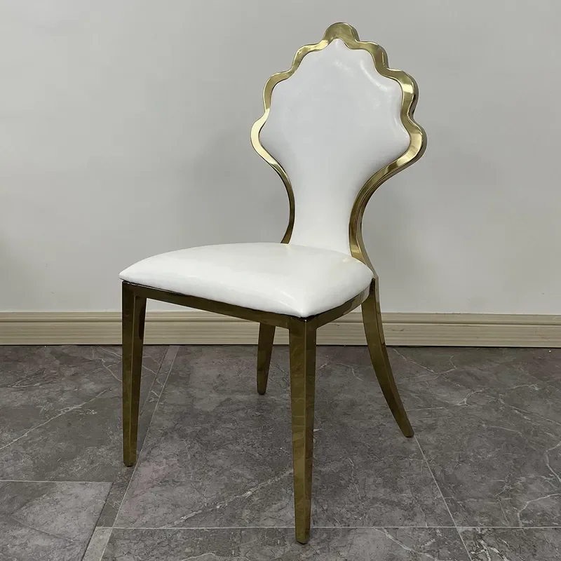 Customized Hotel Banquet Chair Stainless Steel Dining Chair for Wedding Gold Fan Back Chair with Patterned Back for Foreign