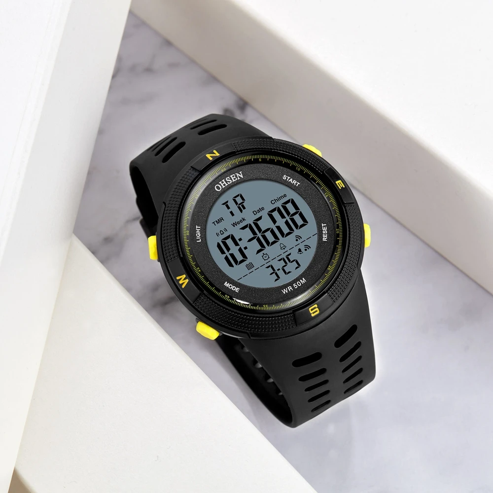 Reloj Digital deportivo para Hombre, cronómetro electrónico con alarma LED, resistente al agua, color amarillo, Militar