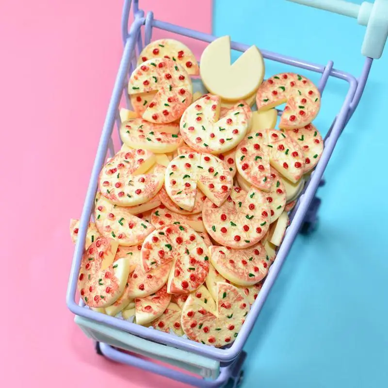 10pcs Mini Plate Pizza Fake Food Resin Miniature Figurine DIY Accessories Kawaii Cabochon Flatback Scrapbooking Decoration Craf