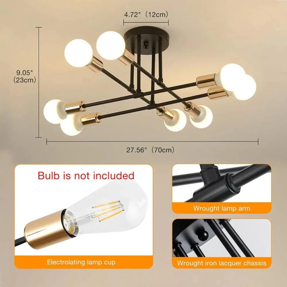 

JOYINLED Modern E27 Chandeliers 8-Light Ceiling Light Sputnik Retro Ceiling Lamp Semi Flush Mount Pendant Interior Hanging Lamp