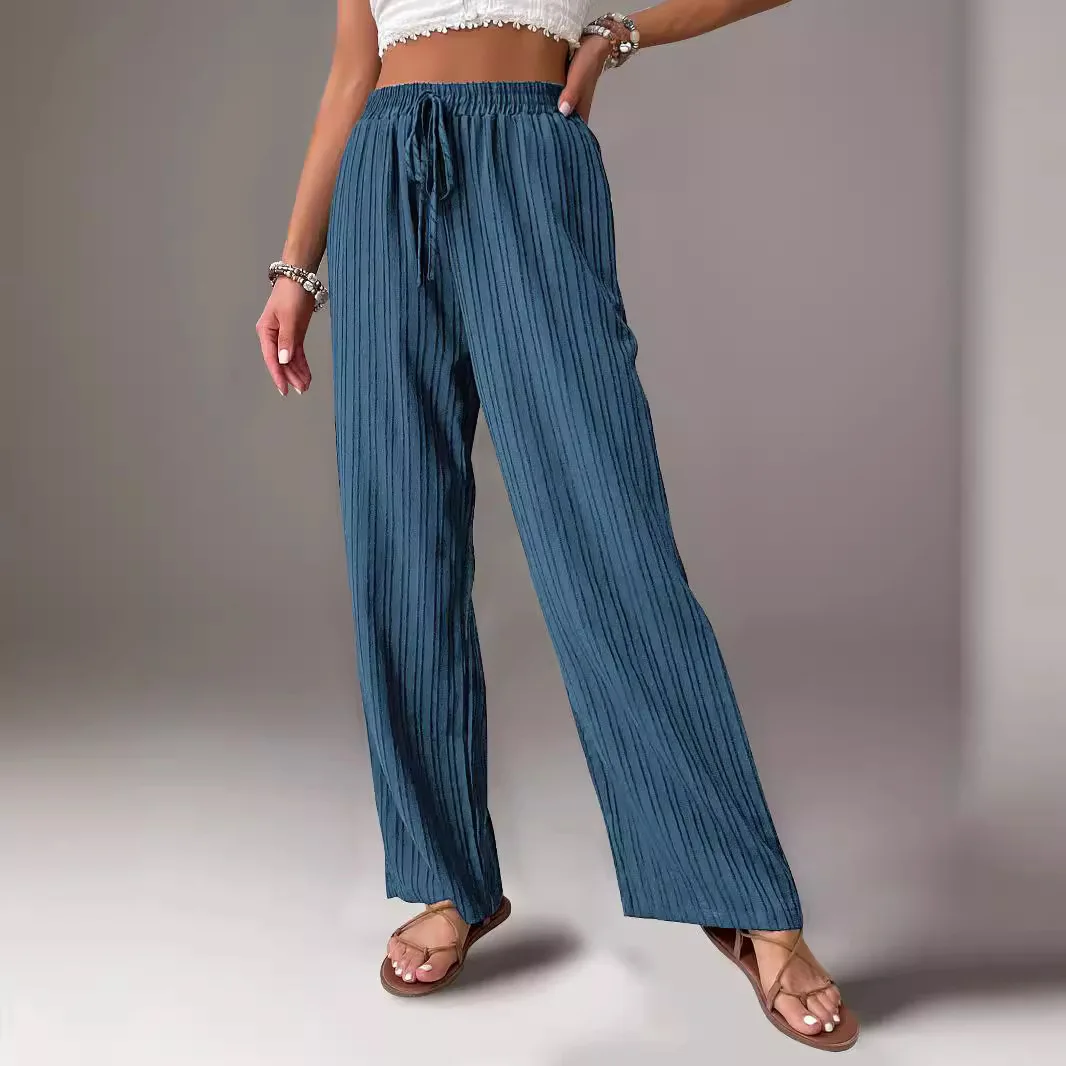 popular casual pants cross-border foreign trade 2025 autumn high waisted casual pants texture pleated straight leg pants