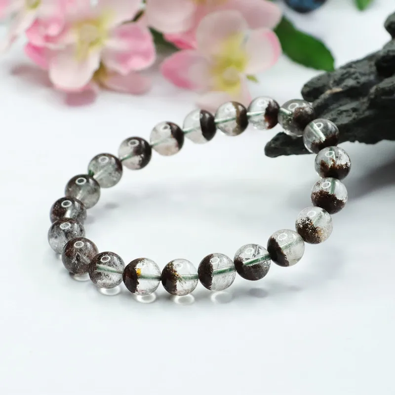 New Natural Green Ghost Quartz Crystal Bracelet Round Bead Bracelet Ladies Gift Crystal Therapy Stone Couple Bracelet Party Gift