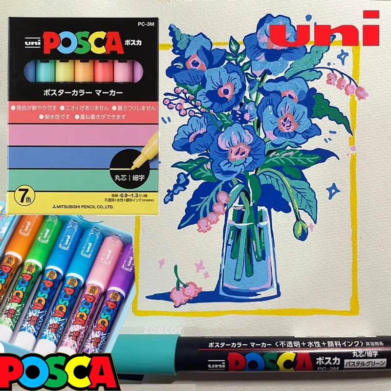 

Mitsubishi Posca Graffiti Marker Set 1M 3M 5M 6/7Colors Waterproof Acrylic Pens Advertising School Craft Travel Art Kit plumones
