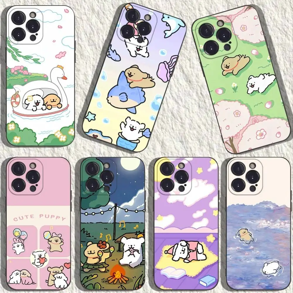 

Korea line puppy Maltese Phone Case For iPhone 17,16,15,14,13,12,11,Plus,Pro Max,XS,X,XR,SE,Mini,8,7,Soft Silicone Black Cover