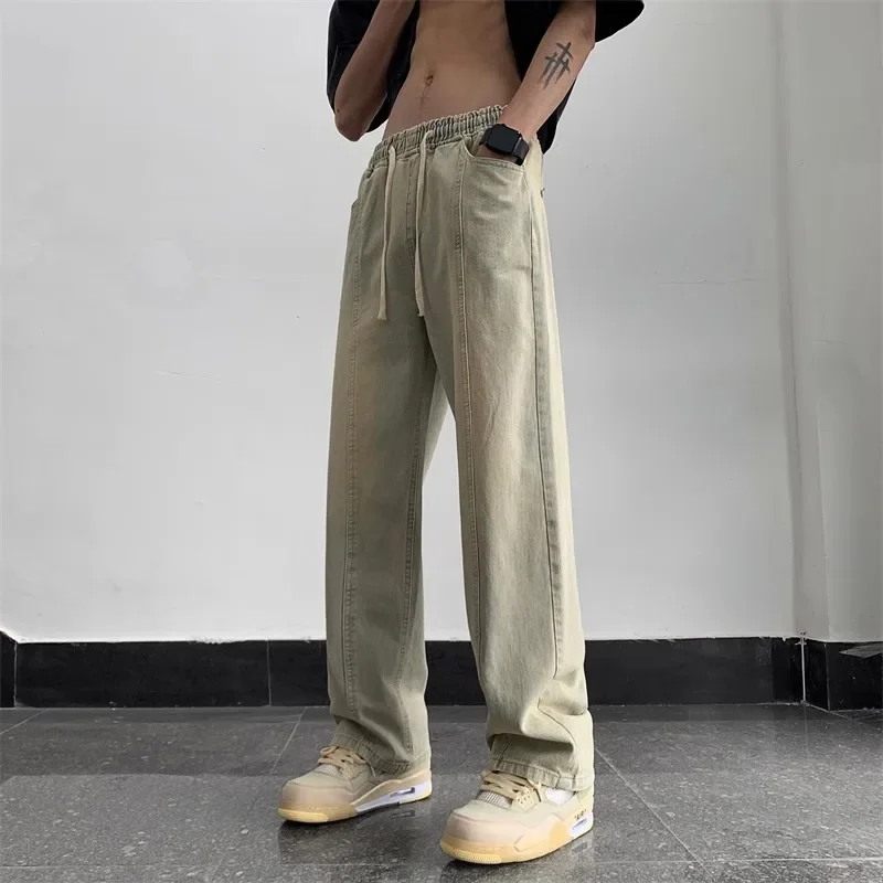 

2024 New Autumn Winter High Quality Jeans Men Drawstring Fashion Korean Casual Denim Pants Loose Straight Trousers Male Y102