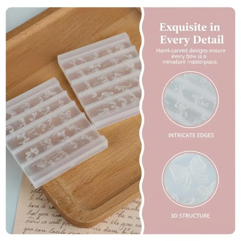 3D Long Ribbon Bow Silicone Nail Art Molds Multiple Style Bows UV Gel Polish Nail Carving Stencil Bow Tie DIY Manicure Art Mould