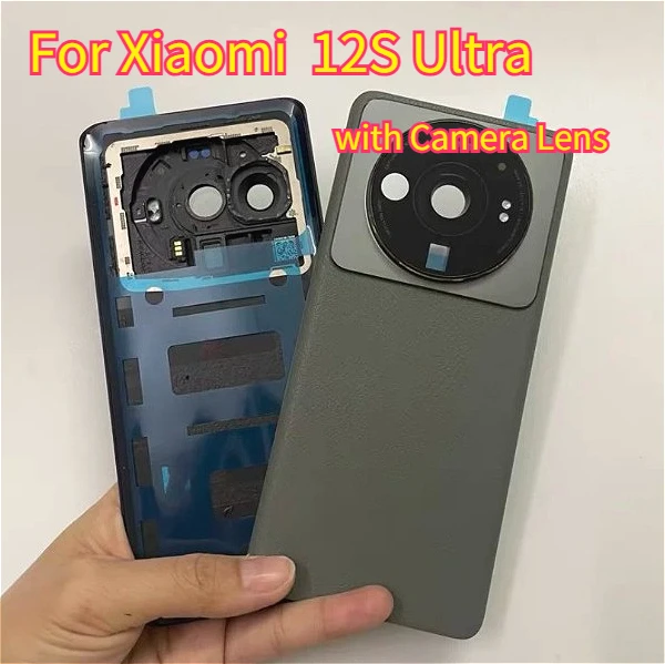 A+ Rear Leather Housing Replacement For Xiaomi 12S Ultra Back Battery Cover with Camera Frame Glass Lens + Adhesive