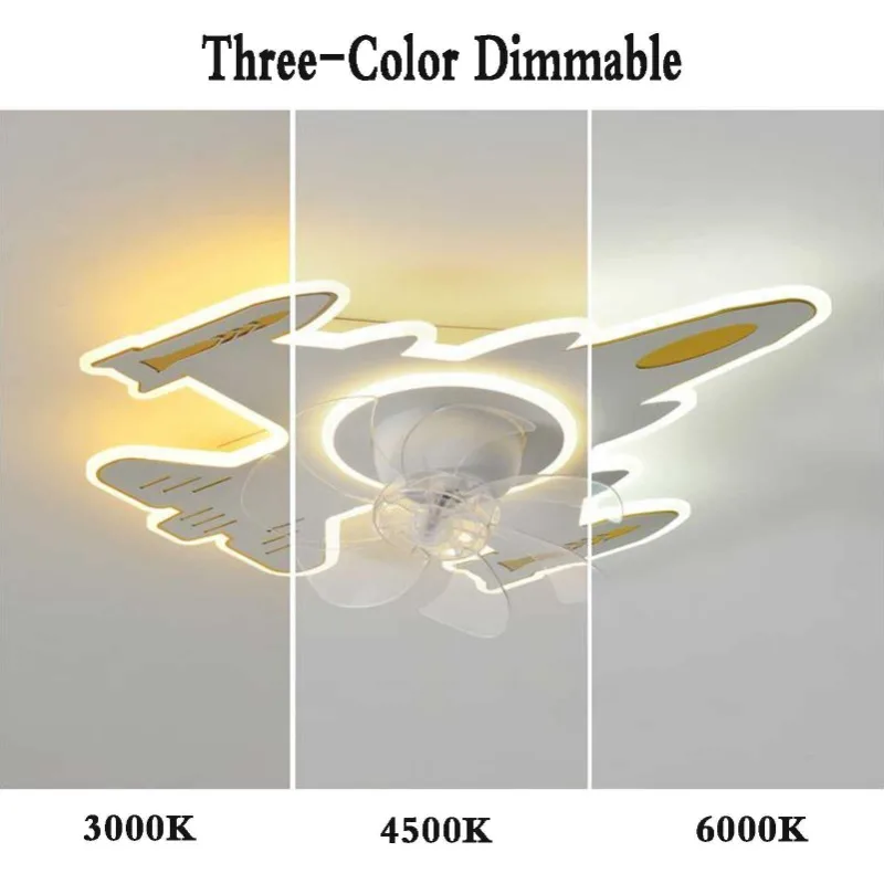 Ceiling Fan with Light Aircraft Ceiling Fan with Remote Control LED Dimming Ceiling Lamp Chandelier Lighting for Children's Room