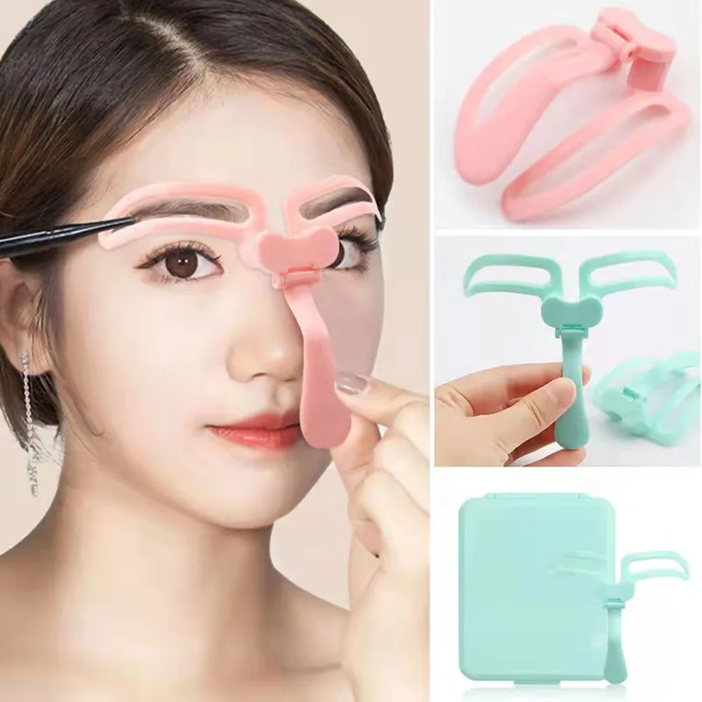 1pcs Eyebrow Drawing Assistant Stencil for Beginner Butterfingers Reusable Eye Brow Drawing Guide Pink Green Color in Box