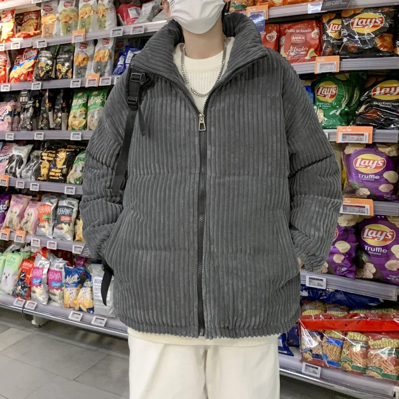 الرجال خمر سروال قصير سترات فضفاضة زوجين سستة معطف سميك الشتاء الوقوف طوق أبلى الصلبة موضة الخريف كل مباراة سترة الذكور