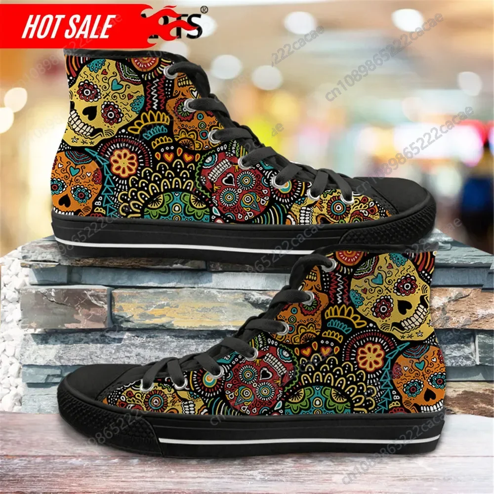 Men Vulcanized Sneakers High Top Canvas Shoes Classic Sugar Skulls Brand Design Men's Flats Shoes Lace Up Footwear