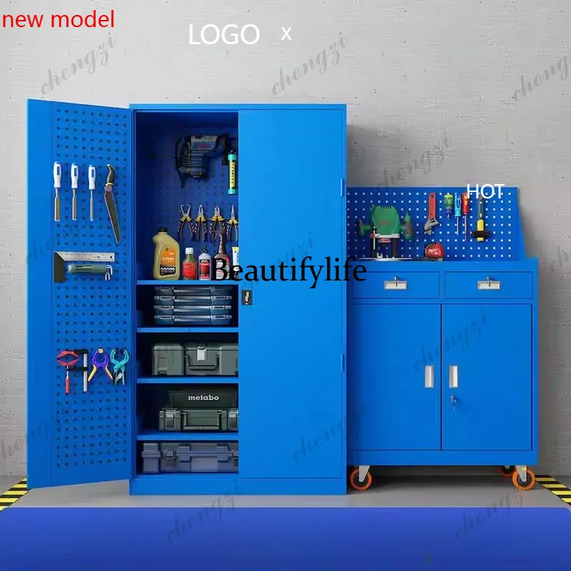 M138 Workshop Tool Cabinet Iron Sheet Auto Repair Tool Box Doubledoor Drawer Storage Cabinet Furniture