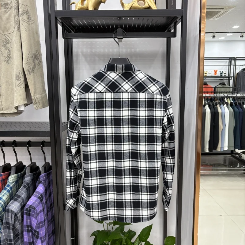 cotton100% men's autumn high quality new product sanding shirt grid lapel long sleeves pocket coat leisure fashion men clothing