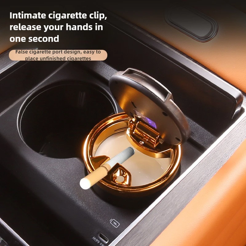 Car Ashtray with Cover Car LED with Light Multi-functional Carbon Fiber Wood Grain Seal For Huawei AITO M9