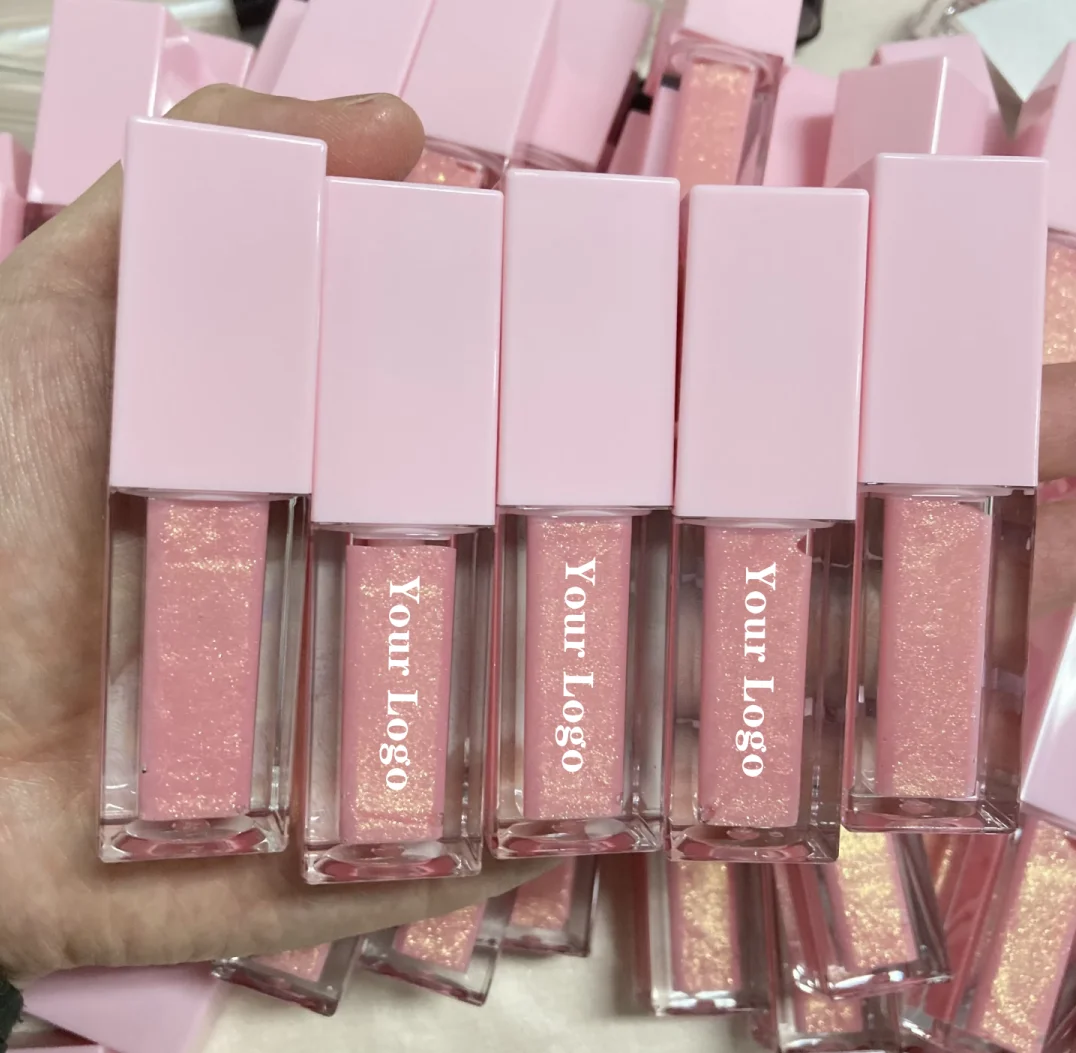 Brillo de labios rosa Personaliza tu logotipo Sombras mate brillantes Lápiz labial líquido sin crueldad vegano Brillo de labios Venta al por mayor a granel para empresas