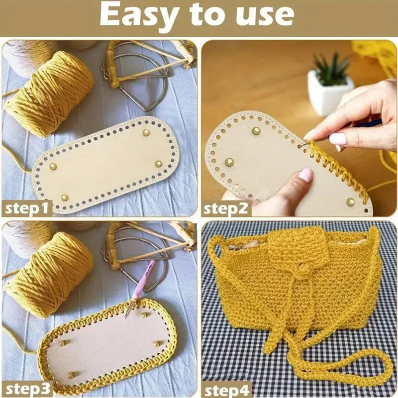 4Pcs DIY Hand-Woven Bag Bottom Pu Leather Yarn Knitted Bag Bottom Plate Luggage Base Accessories (18cm) S000517