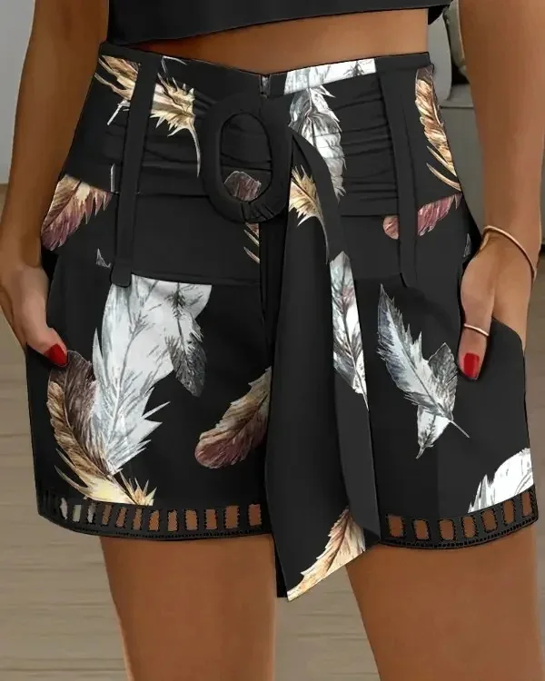 

2023 Women Streetwear High Waisted Pockets Baggy Wide-leg Shorts Summer Vintage Casual Fashion Office Lace Patchwork Shorts