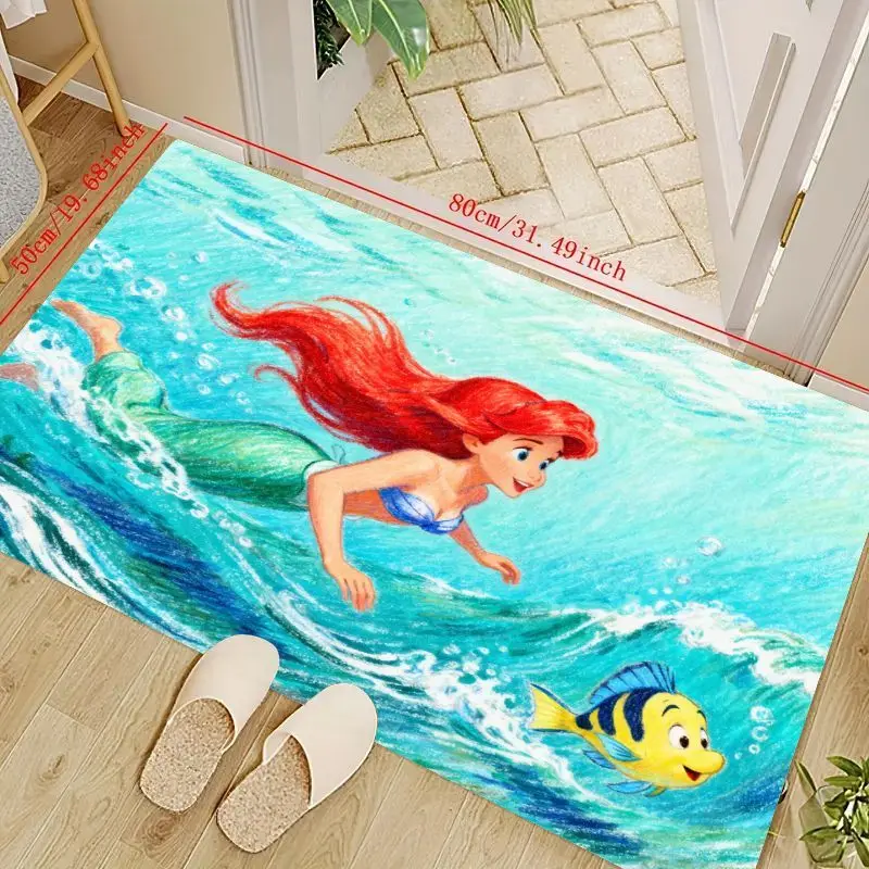 Alfombra de dibujos animados de Disney, La Sirenita, Ariel & Flounder Ocean, para habitación de niños, dormitorio, sala de estar, decoración del hogar, antideslizante, 1 ud.